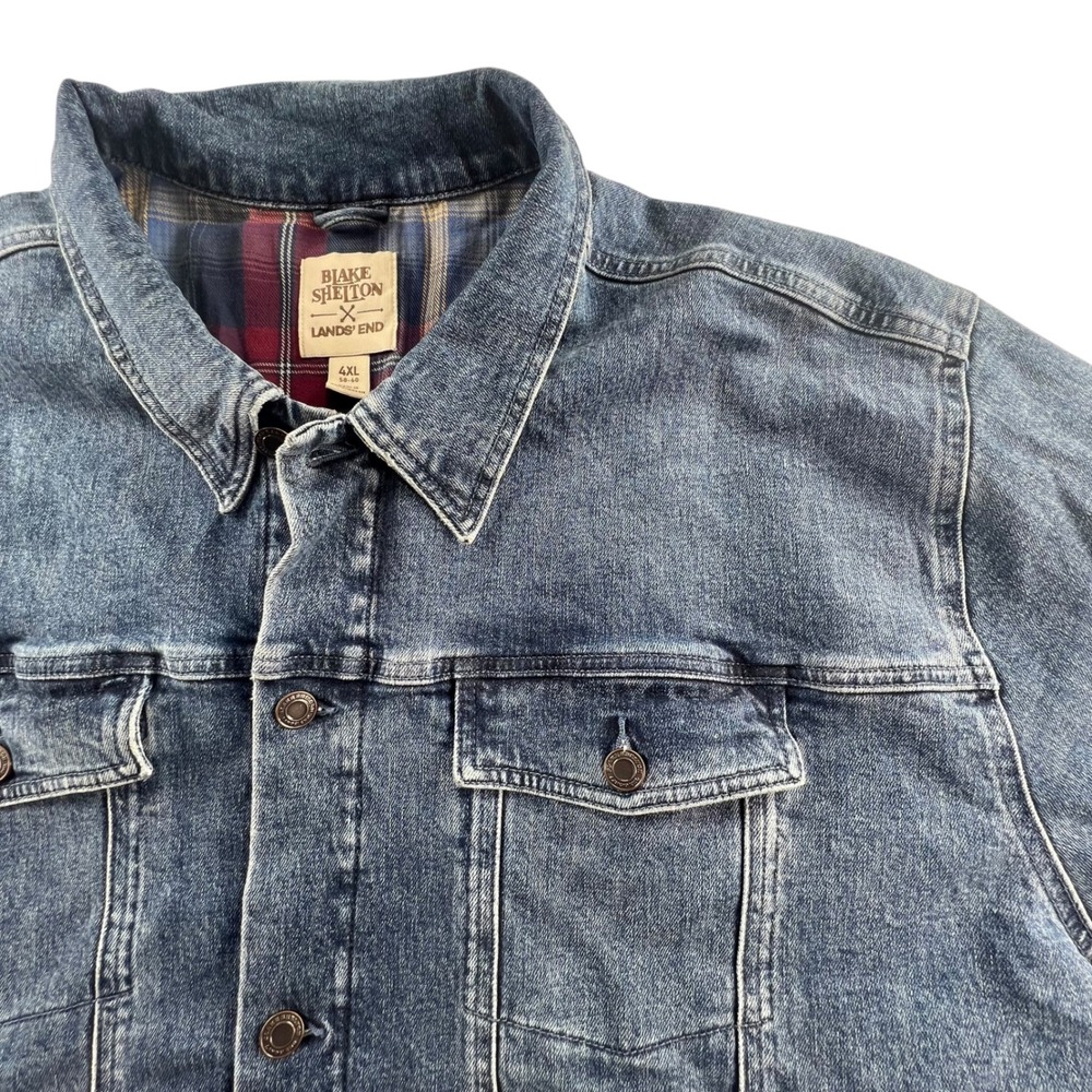 Lands End Blake Shelton The Voice Denim Jacket Mens 4XL Blue Flannel Trucker